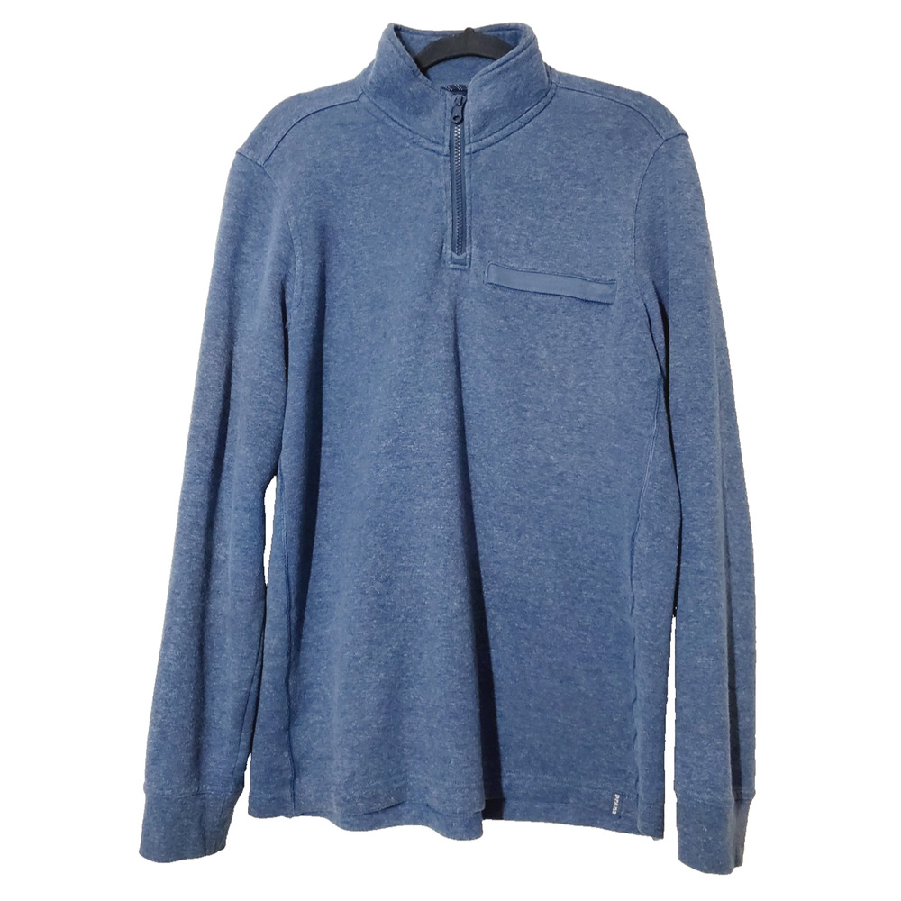Prana Mens Medium Blue Sweatshirt HEMP Pullover Outdoor Hike Yoga‎ 1/4 Zip